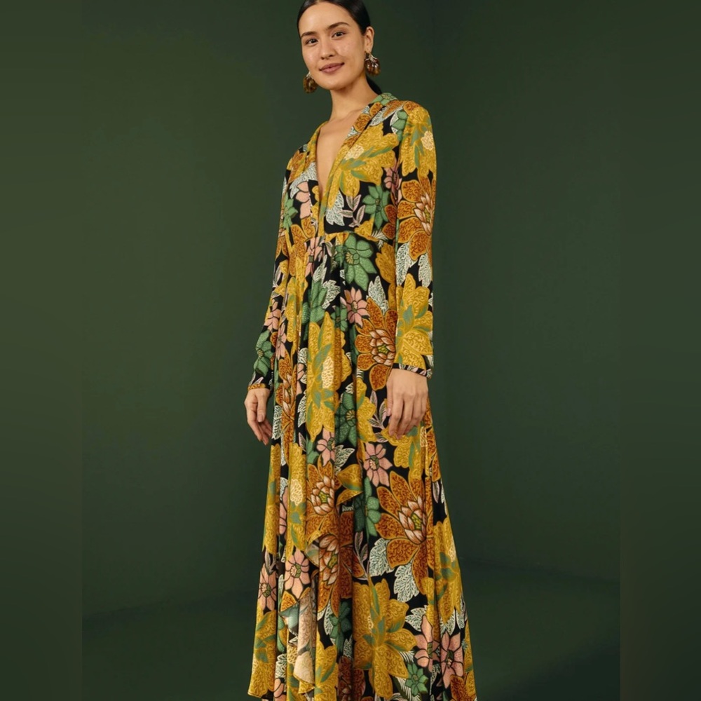 Farm Rio - Black Garden Long Sleeve Maxi Dress - L